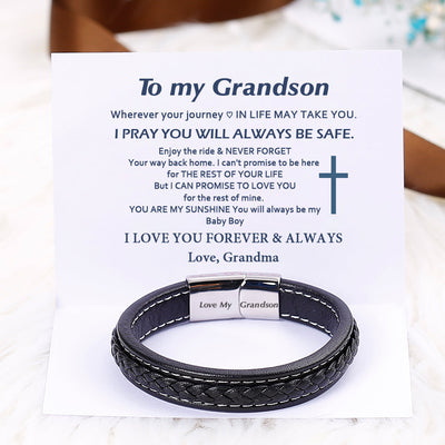 To My Grandson "Forever Love" Leather Braided Bracelet