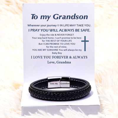 To My Grandson "Forever Love" Leather Braided Bracelet