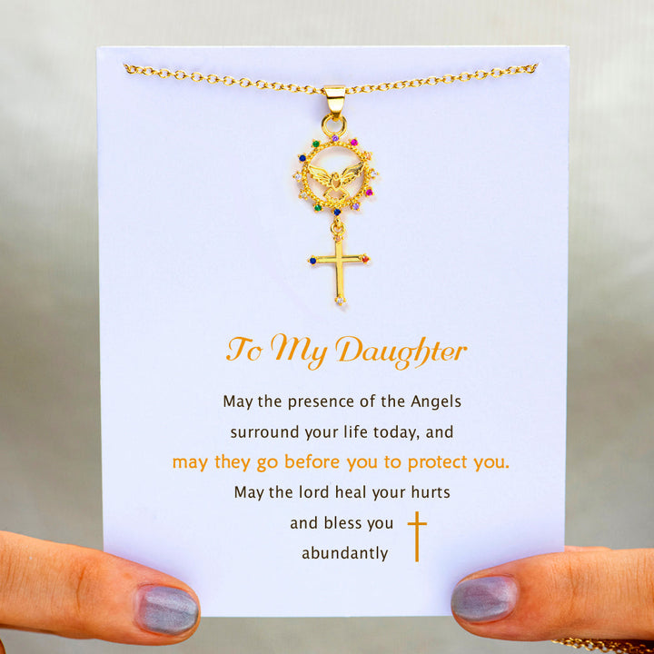 To My Daughter "May Angels protect you" Cross Necklace