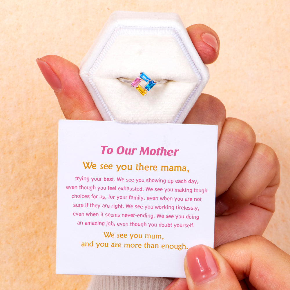 [Custom Birthstone] To My Mother "We see you mama" Birthstone Ring