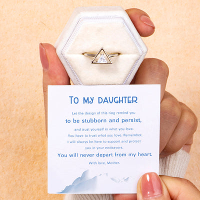 [Custom Birthstone] To My Daughter "Be Stubborn." Triangle Ring