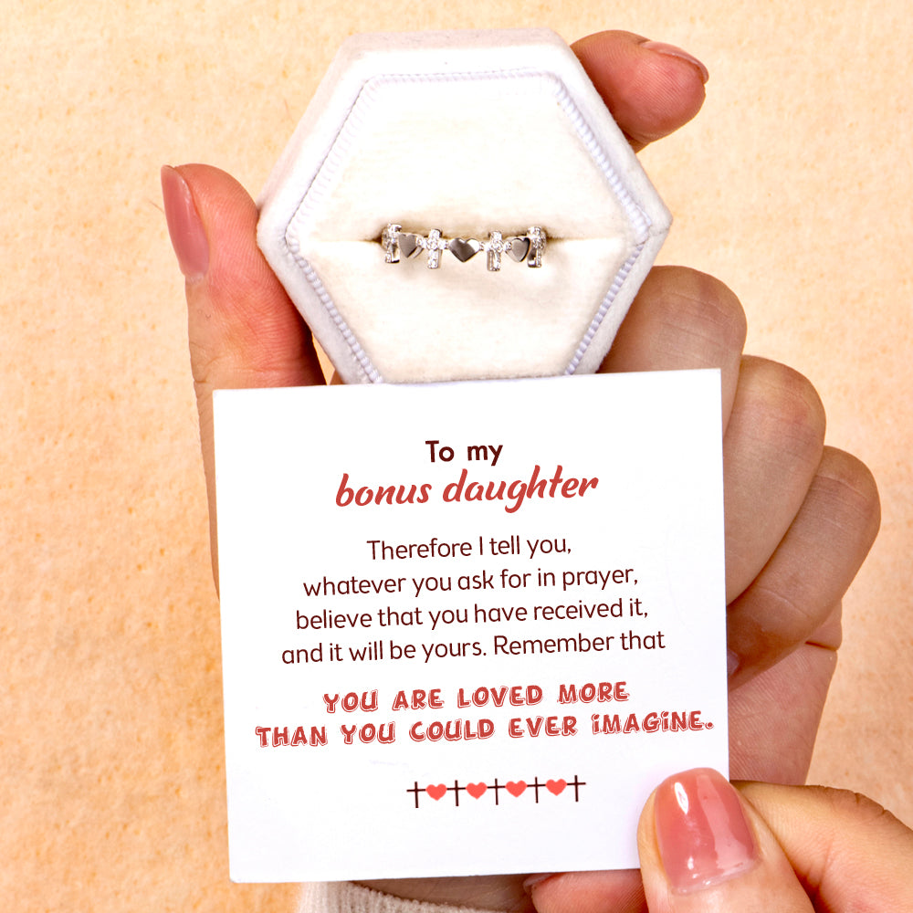 To My Bonus Daughter "You are loved" Cross Heart Ring