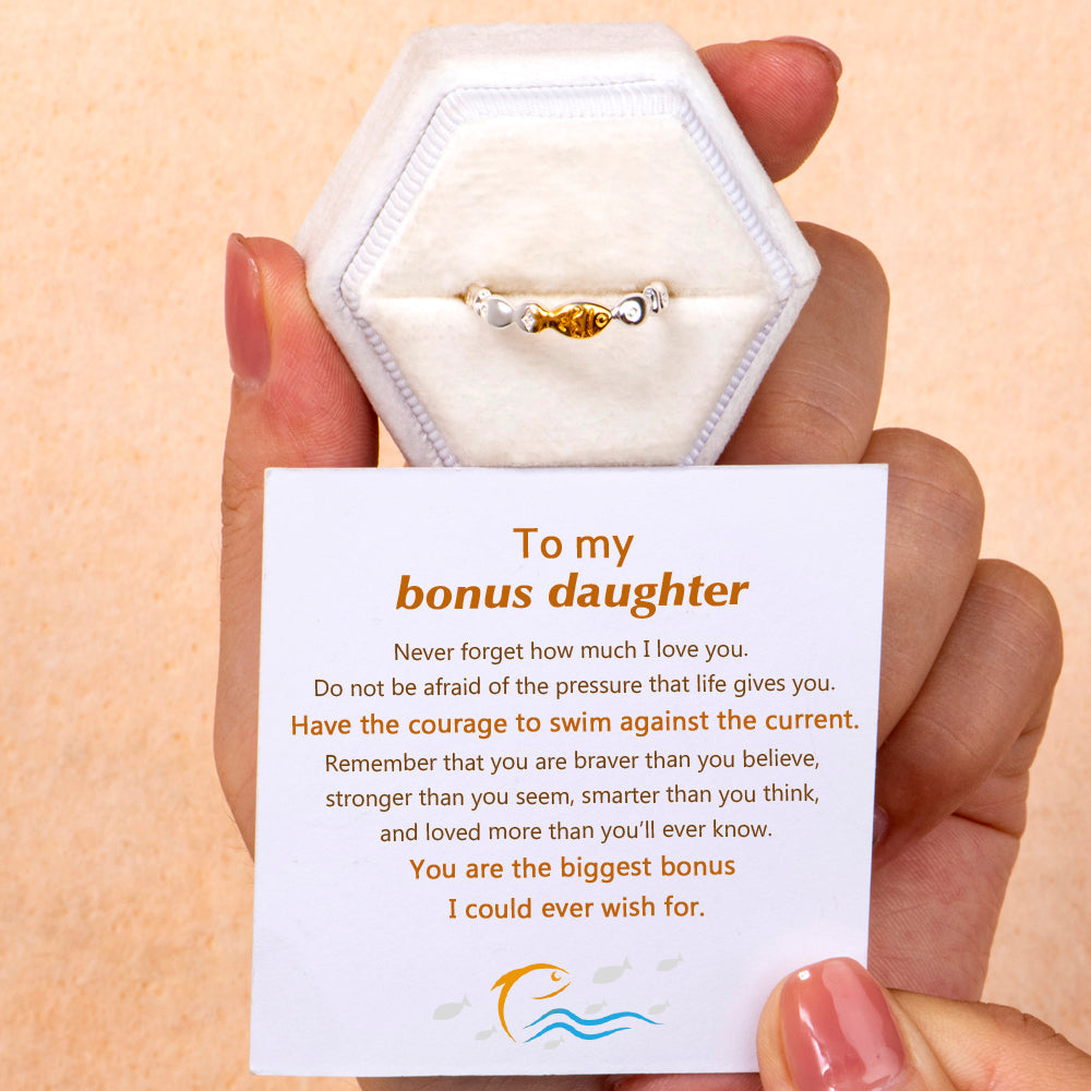 To My Bonus Daughter "Swim against the current" Fish Ring