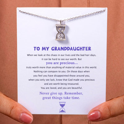 To My Granddaughter "Great things take time" Hourglass Necklace
