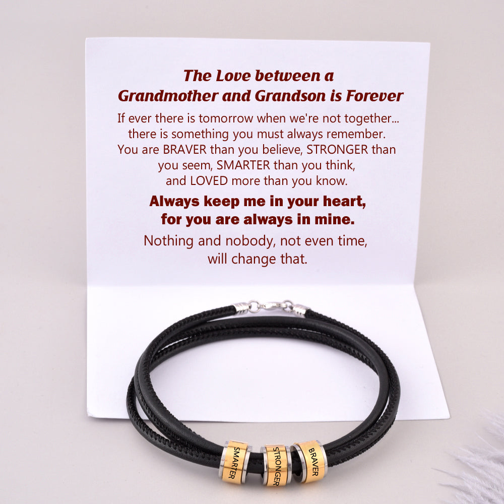 Gift card with braver stronger smarter message for grandson bracelet