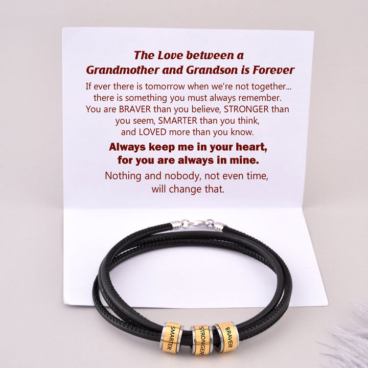 Gift card with braver stronger smarter message for grandson bracelet