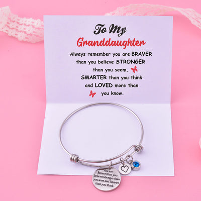 [Custom Birthstone] To My Granddaughter "BRAVER, STRONGER and SMARTER" Charm Bracelet