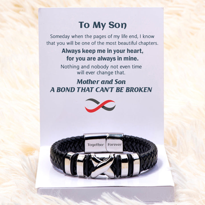 To My Son "A BOND THAT CAN'T BE BROKEN" Leather Braided Bracelet