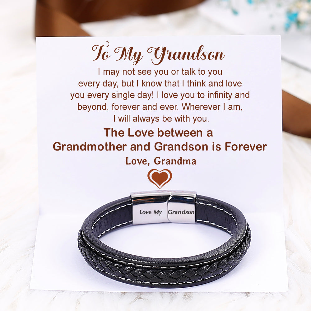 To My Grandson "Forever Love" Leather Braided Bracelet