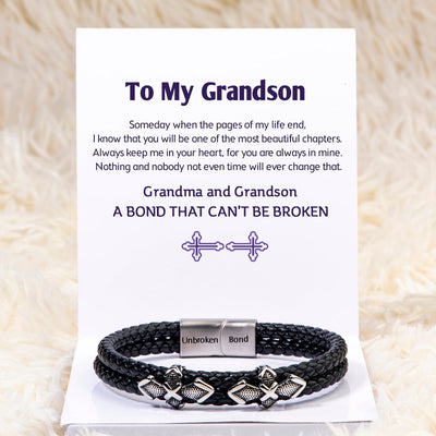 To My Grandson "A BOND THAT CAN'T BE BROKEN" Leather Braided Bracelet