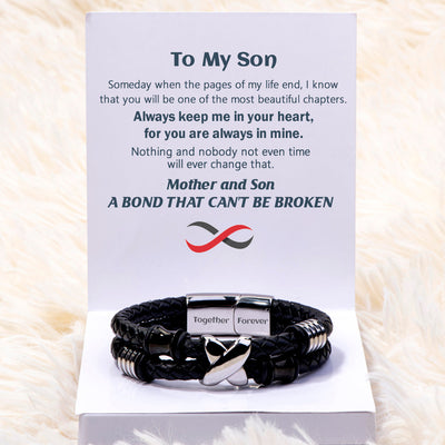 To My Son "A BOND THAT CAN'T BE BROKEN" Leather Braided Bracelet