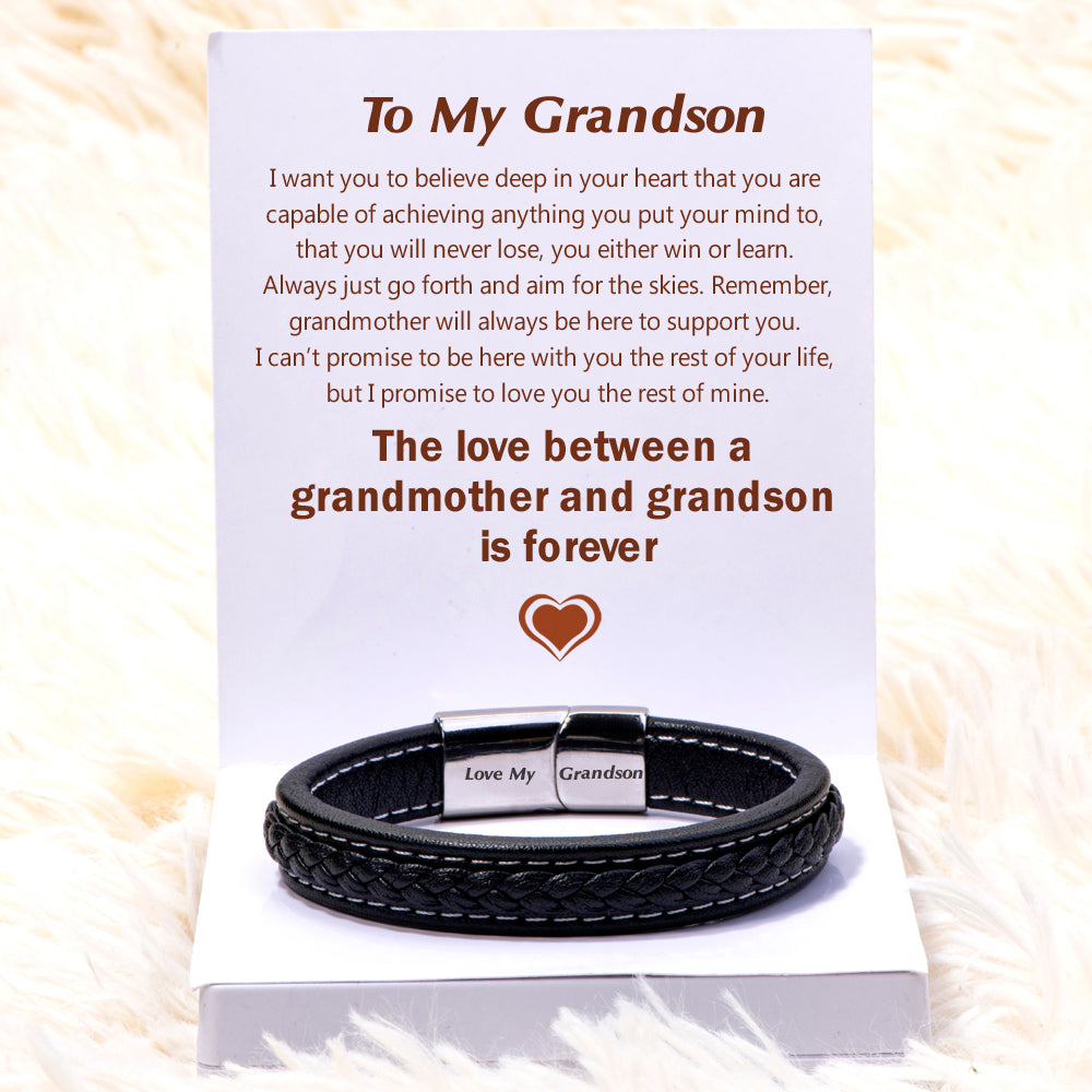 To My Grandson "Forever Love" Leather Braided Bracelet