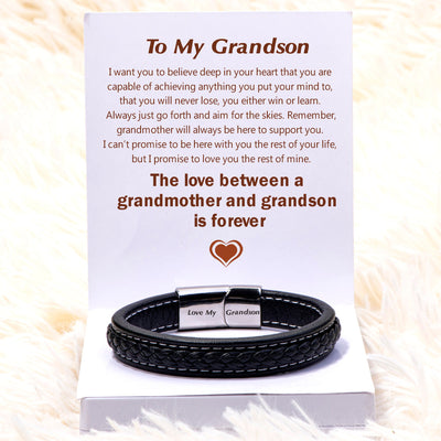 To My Grandson "Forever Love" Leather Braided Bracelet