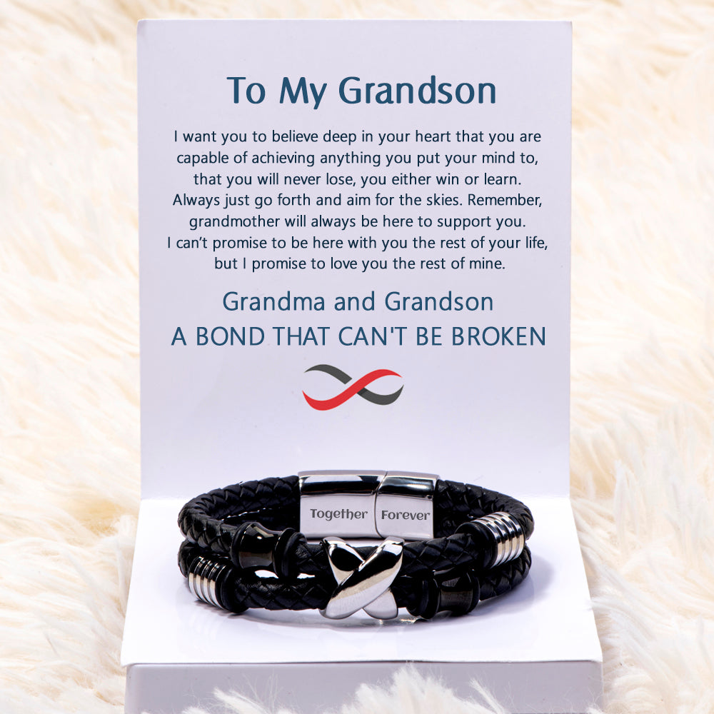 To My Grandson "A BOND THAT CAN'T BE BROKEN" Leather Braided Bracelet