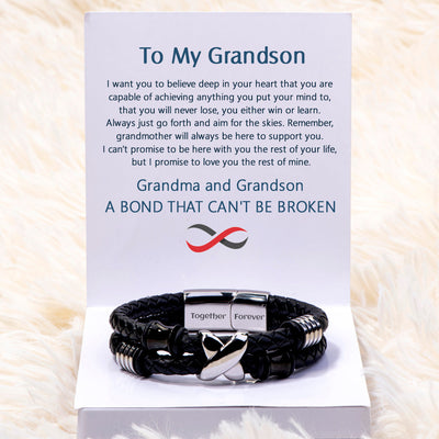 To My Grandson "A BOND THAT CAN'T BE BROKEN" Leather Braided Bracelet