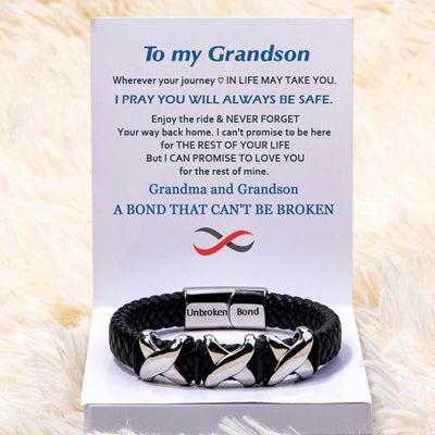 To My Grandson "A BOND THAT CAN'T BE BROKEN" Leather Braided Bracelet