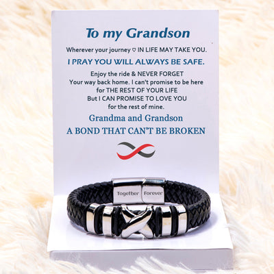 To My Grandson "A BOND THAT CAN'T BE BROKEN" Leather Braided Bracelet
