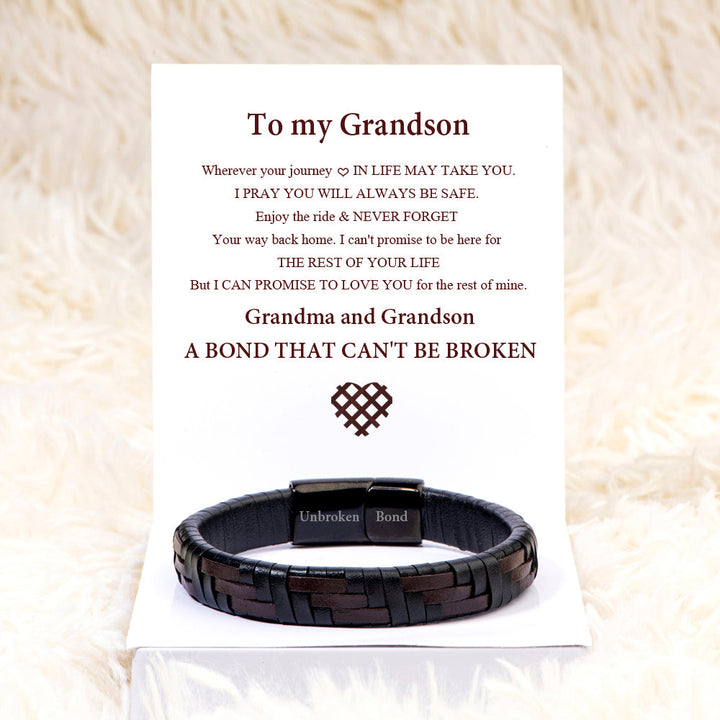 To My Grandson "A BOND THAT CAN'T BE BROKEN" Leather Braided Bracelet