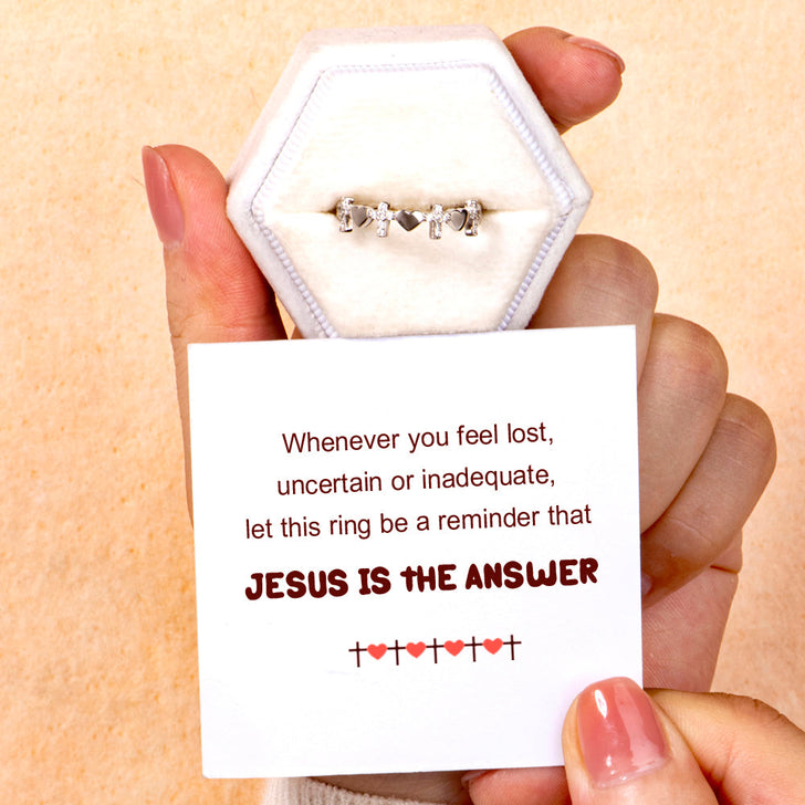Prayer Ring gift card with the “Jesus is the answer” message.