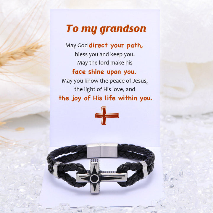 To My Grandson "God bless you" Cross Bracelet