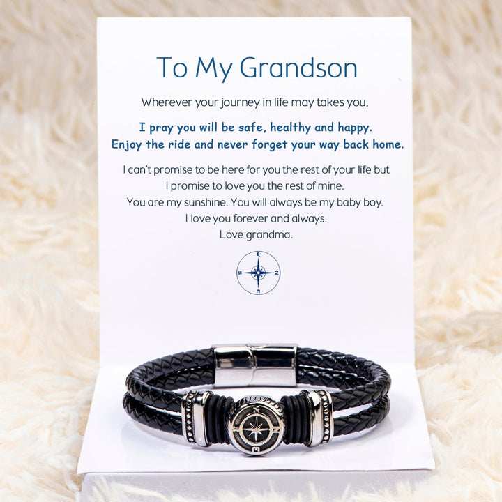 To my Grandson "Safe, healthy and happy" Compass Bracelet