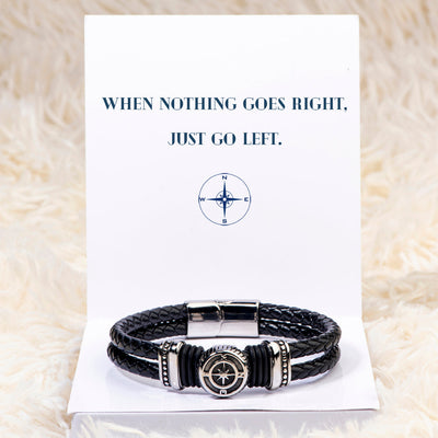 "When nothing goes right, just go left." Compass Bracelet
