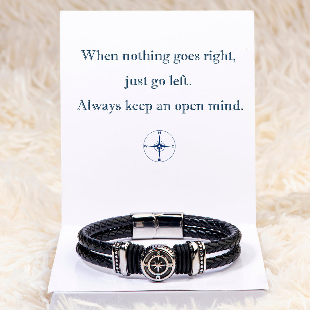 "When nothing goes right, just go left." Compass Bracelet