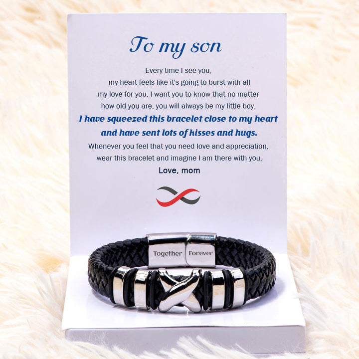 To My Son "Kisses and Hugs" Leather Braided Bracelet