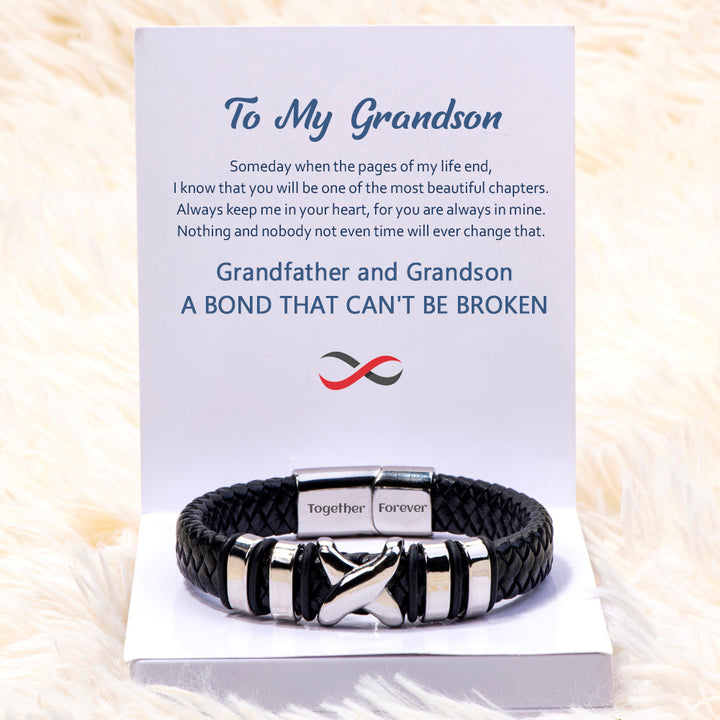 To My Grandson "A BOND THAT CAN'T BE BROKEN" Leather Braided Bracelet