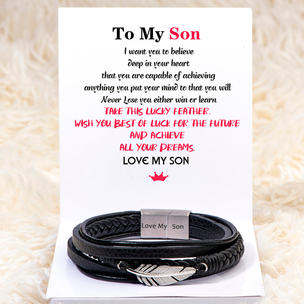 To My Son "Lucky Feather" Feather Bracelet