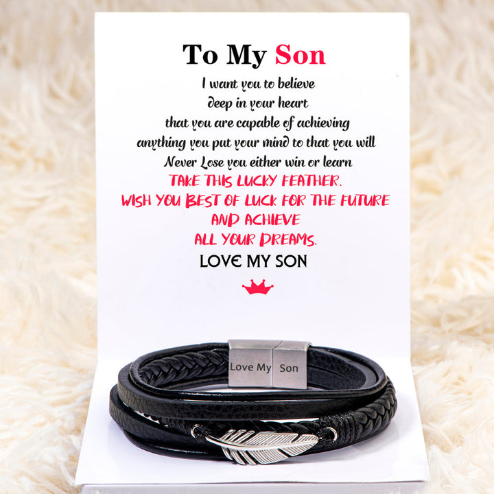 To My Son "Lucky Feather" Feather Bracelet