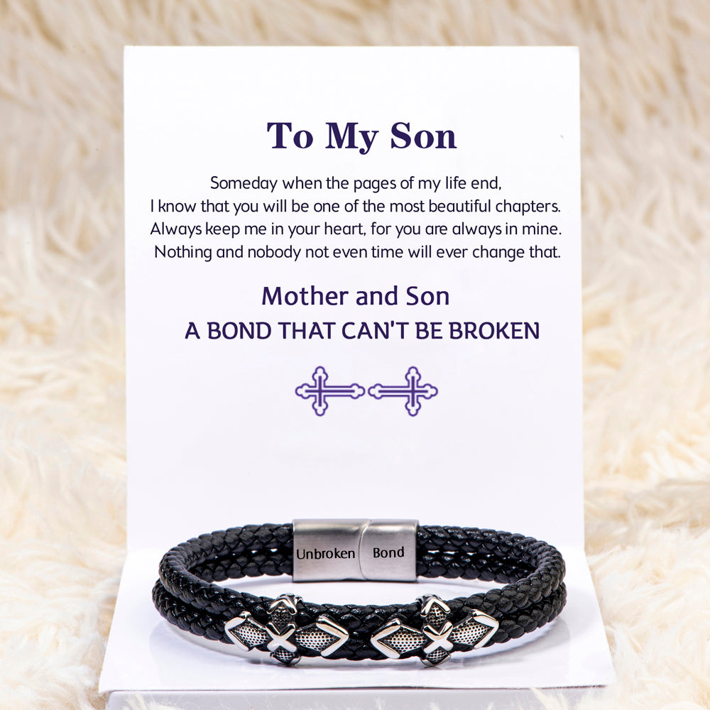 To My Son "A BOND THAT CAN'T BE BROKEN" Leather Braided Bracelet