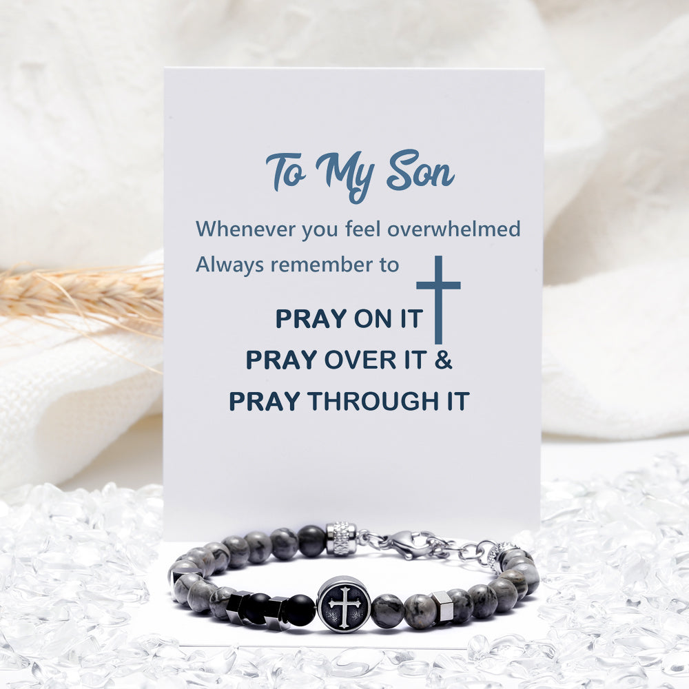 To My Son "Pray" Cross Bracelet