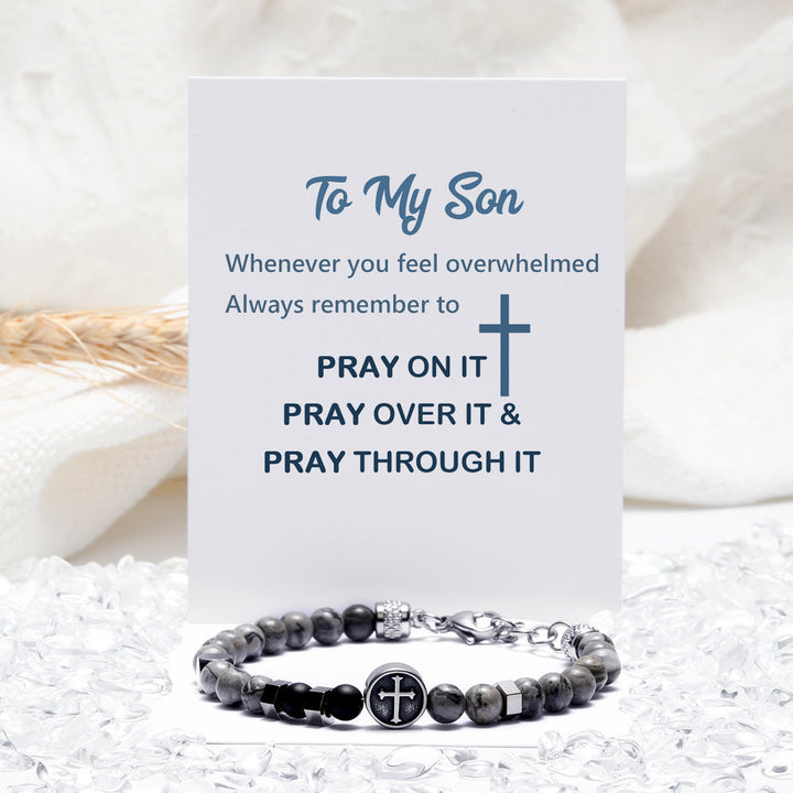 To My Son "Pray" Cross Bracelet