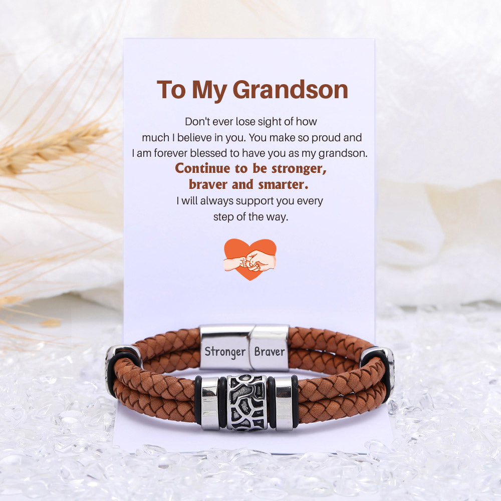 To My Grandson "I believe in you" Retro Leather Wristband