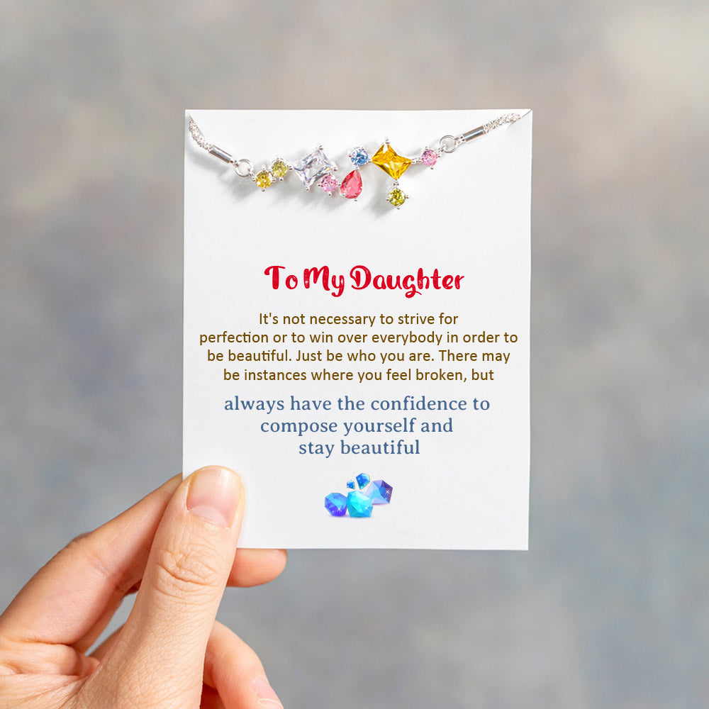  Gem stone necklace with a heartfelt message for daughter, packaged in gift box.