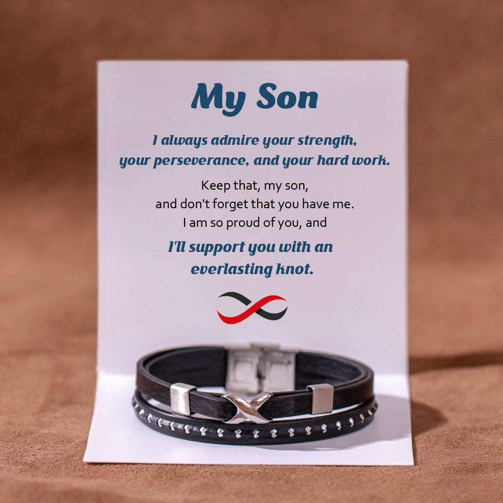 To My Son "I'll support you with an everlasting knot." Leather Knot Bracelet