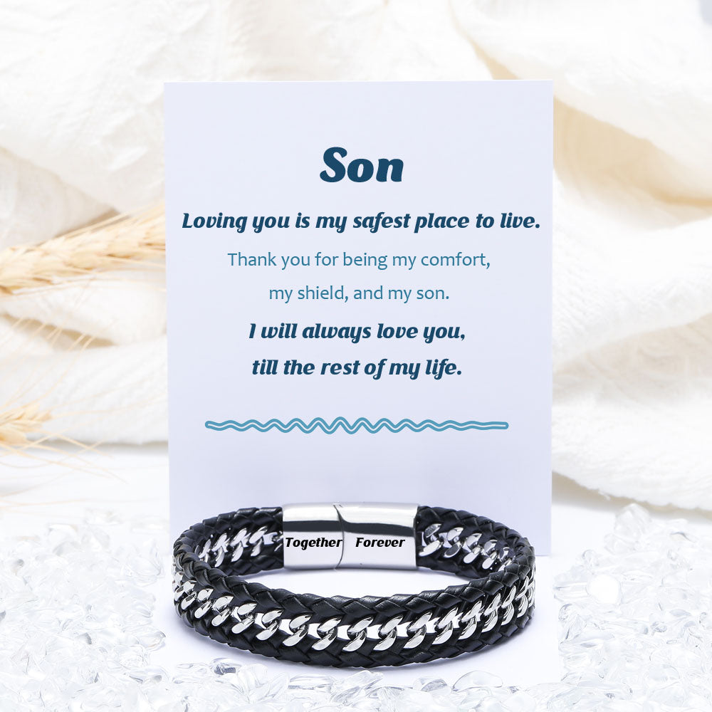 To My Son Men's Bracelet - Thank you for being my comfort, my shield, and my son.