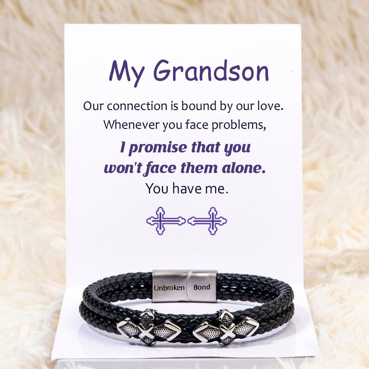 To My Grandson "You have me." Leather Braided Bracelet