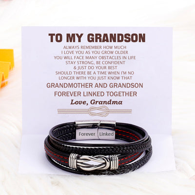 To My Grandson "STAY STRONG, BE CONFIDENT & JUST DO YOUR BEST" Leather Braided Bracelet