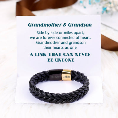To My Grandson "A link that can never be undone" Leather Braided Bracelet