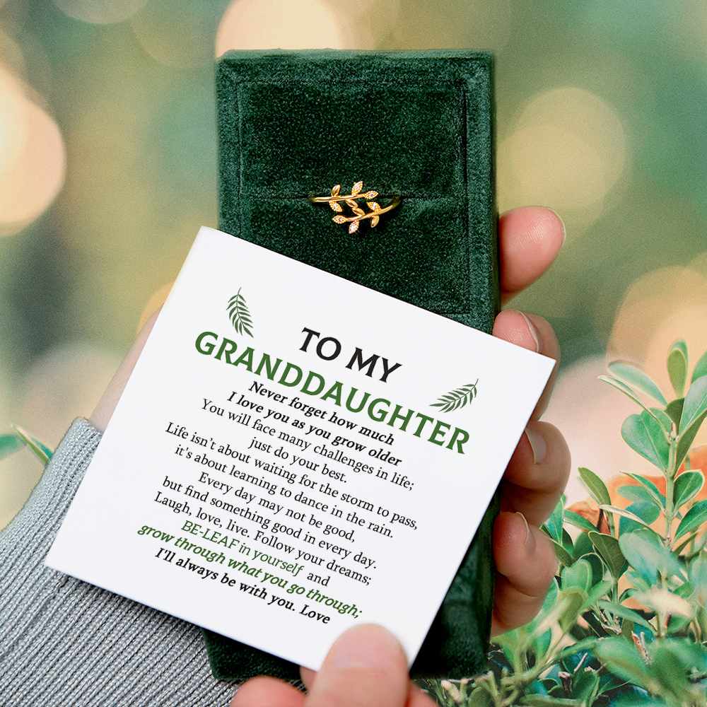 To My Granddaughter "BE-LEAF in yourself and grow through what you go through" Leaves Ring [🌿 Ring +💌 Gift Card + 🎁 Gift Bag + 💐 Gift Bouquet] - SARAH'S WHISPER