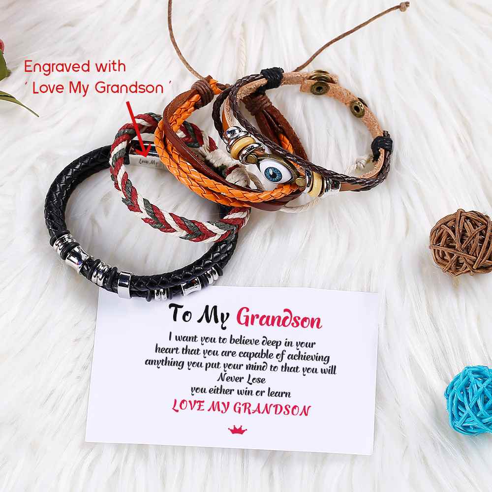 To My Grandson"Love My Grandson "Men's Bracelet [💞 Bracelet +💌 Gift Card + 🎁 Gift Box + 💐 Gift Bouquet] - SARAH'S WHISPER