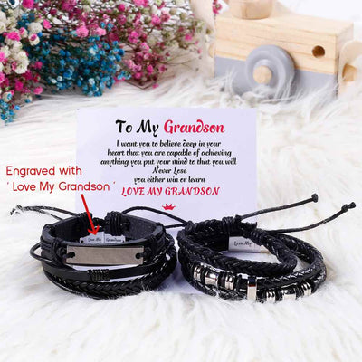 To My Grandson"Love My Grandson "Men's Bracelet [💞 Bracelet +💌 Gift Card + 🎁 Gift Box + 💐 Gift Bouquet] - SARAH'S WHISPER