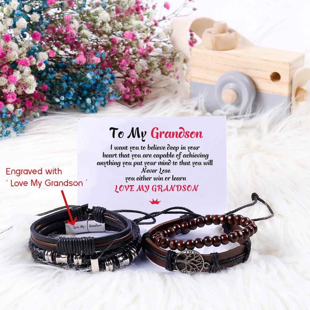 To My Grandson "Love My Grandson" Men's Bracelet [💞 Bracelet +💌 Gift Card + 🎁 Gift Box + 💐 Gift Bouquet] - SARAH'S WHISPER