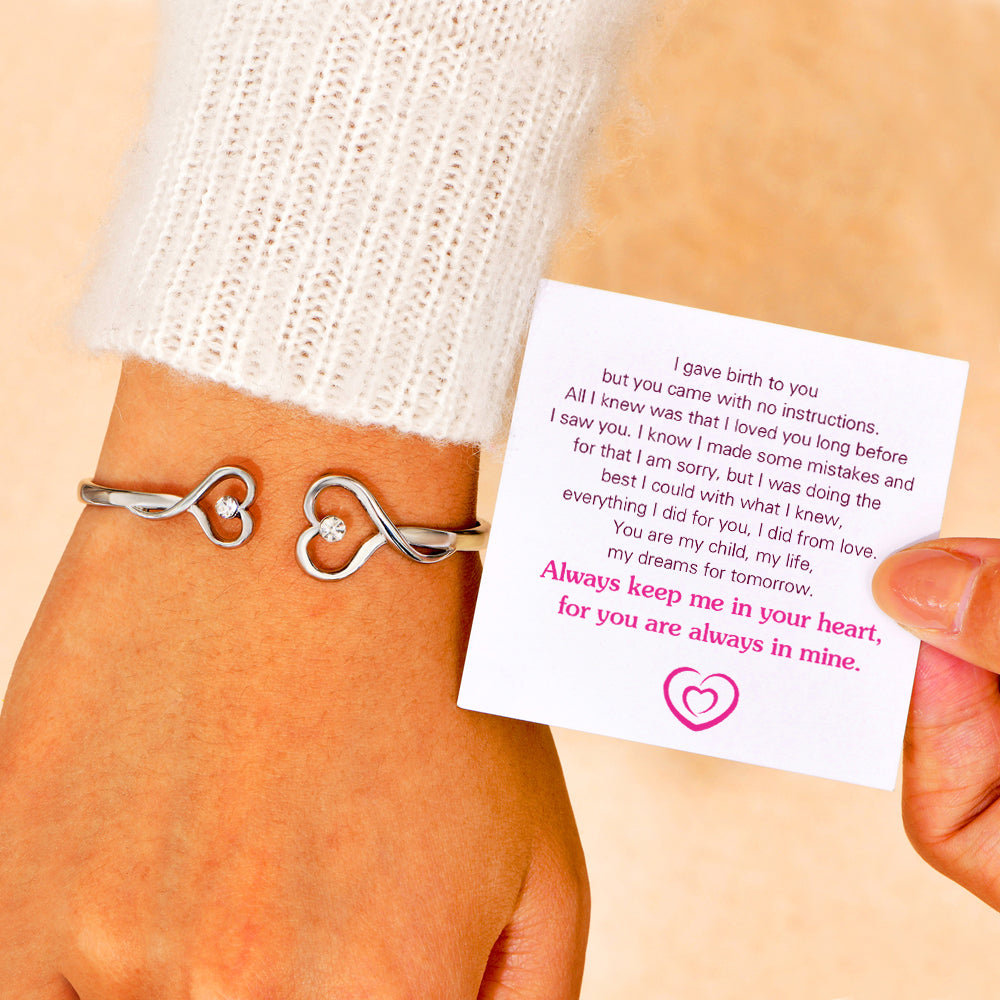 Mother and daughter birthstone bracelet gift card with the “Always in my heart” message.