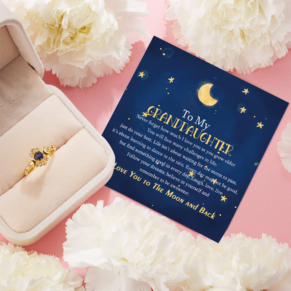 To My Granddaughter "I Love You to The Moon and Back" MOON & STAR RING [💞 RING +💌 GIFT CARD + 🎁 GIFT BAG + 💐 GIFT BOUQUET] - SARAH'S WHISPER