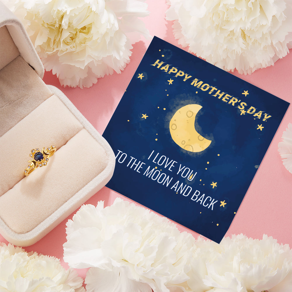 TO MY MOM "I Love You to The Moon and Back" Moon & Star Ring [💞 Ring +💌 Gift Card + 🎁 Gift Bag + 💐 Gift Bouquet] - SARAH'S WHISPER