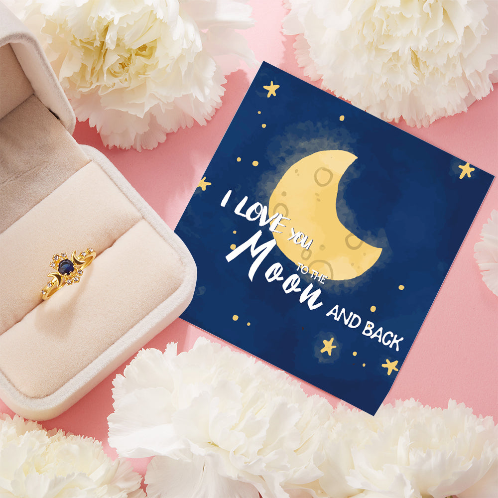 "I Love You to The Moon and Back" Moon & Star Ring [💞 Ring +💌 Gift Card + 🎁 Gift Bag + 💐 Gift Bouquet] - SARAH'S WHISPER