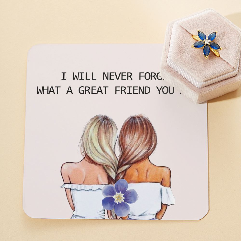 To My Friend "I will never forget what a great friend you are" Forget-Me-Not Flower Ring [💞 Ring +💌 Gift Card + 🎁 Gift Bag + 💐 Gift Bouquet] - SARAH'S WHISPER